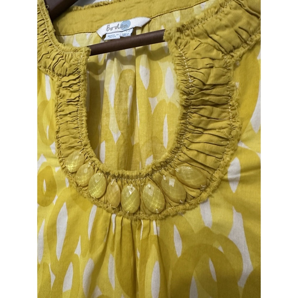 Boden Yellow Shift Dress Geometric Summer Boho Rhinestone Long Sleeve Size 2 - Picture 3 of 4